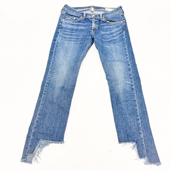 Rag & Bone Capri Denim Jeans Faded Med/Dark Wash Assymetric Hem Size 28 - Picture 2 of 8